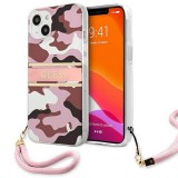 Guess GUHCP13MKCABPI iPhone 13 6.1" rózsaszín keménytok terepszínű pánttal