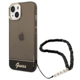 Guess GUHCP14MHGCOHK iPhone 14 Plus 6.7" fekete keménytok áttetsző gyöngyház szíjjal