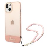 Guess GUHCP14MHGCOHP iPhone 14 Plus 6.7" rózsaszín keménytok áttetsző gyöngyház szíjjal