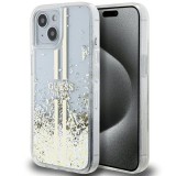 Guess GUHCP15MLFCSEGT iPhone 15 Plus 6.7" átlátszó keménytok Liquid Glitter Gold Stripes