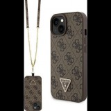 Guess GUHCP15SP4TDSCPW iPhone 15 6.1" Barna Keménytok Crossbody 4G Fém Logó (GUE003179)