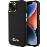 Guess GUHCP15SSMBSLK iPhone 15 6.1" fekete keménytok szilikon írás fém logó és keret