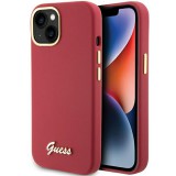 Guess GUHCP15SSMBSLM iPhone 15 6.1" magenta színű keménytok szilikon írás fém logóval és kerettel