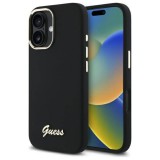 Guess GUHCP16MSMBSLK iPhone 16 Plus 6.7" fekete keménytok szilikon script fém logó és keret
