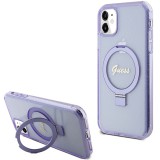 Guess GUHMN61HRSGSU iPhone 11 6.1" lila keménytok gyűrűs állvány Script Glitter MagSafe