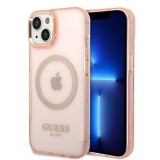 Guess GUHMP14MHTCMP iPhone 14 Plus 6.7" rózsaszín keménytok arany kontúrú, áttetsző MagSafe áttetsző tok