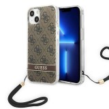 Guess GUOHCP14MH4STW iPhone 14 Plus 6.7" barna keménytok 4G nyomtatott pánttal