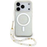 Guess IML Glitter Pearl Strap MagSafe tok iPhone 17 Pro átlátszó