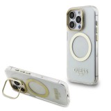 Guess IML Gold Outline Stand Camera Frame MagSafe tok iPhone 15 Pro készülékhez átlátszó