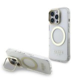 Guess IML Gold Outline Stand Camera Frame MagSafe tok iPhone 16 Pro készülékhez átlátszó
