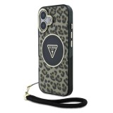 Guess IML Leopard Triangle Logo Strap MagSafe tok iPhone 16 készülékhez barna