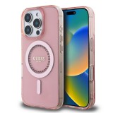 Guess IML Rhinestones Ring MagSafe tok iPhone 16 Pro készülékhez rózsaszín