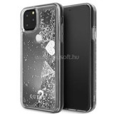 Guess iPhone 11 Pro csillámos folyadékos szíves ezüst kemény tok (GUHCN58GLHFLSI)