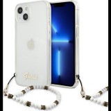 Guess PC Script and White Pearls Apple iPhone 13 mini hátlap tok, átlátszó (GUE1506CL)