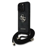 Guess PU 4G Metal Logo Crossbody Strap tok iPhone 16 Pro Max készülékhez fekete