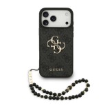 Guess PU 4G Metal Logo Strap hátsó tok iPhone 17 Pro Max készülékhez fekete