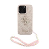 Guess PU 4G Metal Logo Strap tok iPhone 16 Pro készülékhez rózsaszín
