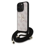 Guess PU 4G Metal Logo vállpántos tok iPhone 15 Pro készülékhez rózsaszín