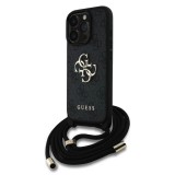 Guess PU 4G Metal Logo Vállpántos Tok iPhone 15 Pro Max készülékhez fekete