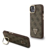 Guess PU 4G Strass Triangle Logo Stand Camera Frame MagSafe tok iPhone 14 készülékhez barna