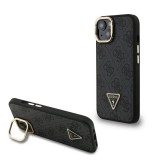 Guess PU 4G Strass Triangle Logo Stand Camera Frame MagSafe tok iPhone 15 készülékhez fekete