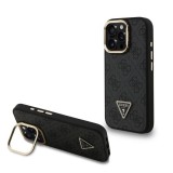 Guess PU 4G Strass Triangle Logo Stand Camera Frame MagSafe tok iPhone 15 Pro készülékhez fekete