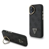 Guess PU 4G Strass Triangle Logo Stand Camera Frame MagSafe Tok iPhone 16 készülékhez fekete