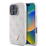 Guess PU 4G Strass Triangle Metal Logo tok iPhone 16 Pro Max készülékhez rózsaszín