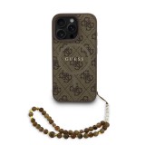 Guess PU bőr 4G színes gyűrűs pántos MagSafe tok iPhone 16 Pro készülékhez barna