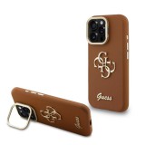Guess PU Grained 4G Logo Stand Camera Frame tok iPhone 16 Pro Max készülékhez barna