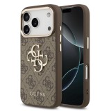 Guess PU Leather 4G Metal Logo Gold Frame MagSafe tok iPhone 17 Pro Max készülékhez barna