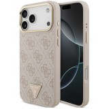 Guess PU Leather 4G Triangle Logo Gold Frame Apple iPhone 17 Pro Max MagSafe hátlap tok, rózsaszín