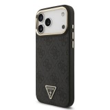 Guess PU Leather 4G Triangle Logo Gold Frame MagSafe tok iPhone 17 Pro Max készülékhez fekete