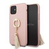 Guess Saffiano iPhone 11 gyűrűs kitámasztóval rózsaszín kemény tok (GUHCN61RSSARG)