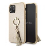 Guess Saffiano iPhone 11 Pro gyűrűs kitámasztóval bézs kemény tok (GUHCN58RSSABE)