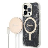 Guess tok+ töltő iPhone 14 Pro 6,1" fekete Márvány MagSafe keménytok