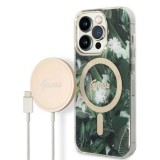 Guess tok+ töltő iPhone 14 Pro 6,1" zöld Dzsungel MagSafe keménytok