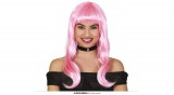 Guirca Hosszú rózsaszín, pink paróka halloween, farsang jelmez