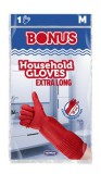 Gumikesztyű, háztartási, latex, extra hosszú, 38 cm, M méret, BONUS, piros (KHT1314)