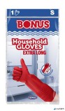 Gumikesztyű, háztartási, latex, extra hosszú, 38 cm, S méret, BONUS, piros
