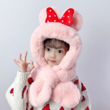 Gyerek plüss sapka sállal 1-8 éves gyerekeknek - rózsaszín, piros masnival