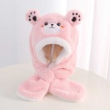 Gyerek plüss sapka sállal 1-8 éves gyerekeknek – világos rózsaszín Medve