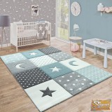 Gyerekszőnyeg csillagos, pöttyös, szürke-türkiz