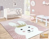 Gyerekszőnyeg, koronás nyuszi, pasztell rózsaszín