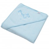 Gyermek frottír törölköző hímzéssel és kapucnival New Baby 80x80 kék zsiráffal