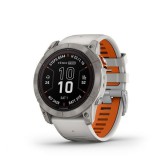 Garmin fenix 7X Pro Sapphire Solar Titanium - Fog Gray, Narancs Szíjjal pulzusmérő óra