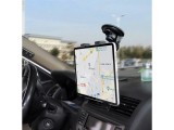 HADRON autós tablet tartó 7``-10``-os készülékekhez, 60W-os 2xUSB, gyorstöltő és USB-C–USB-C kábel, szélvédőre, fekete