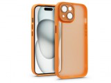 Haffner Apple iPhone 15 hátlap kameravédő peremmel, lencsevédő üveggel - Variete - narancs