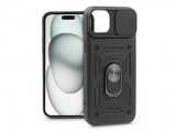 Haffner Apple iPhone 15 Plus ütésálló hátlap gyűrűvel és kameravédővel - Slide Armor - fekete