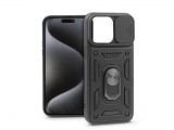 Haffner Apple iPhone 15 Pro Max ütésálló hátlap gyűrűvel és kameravédővel - Slide Armor - fekete